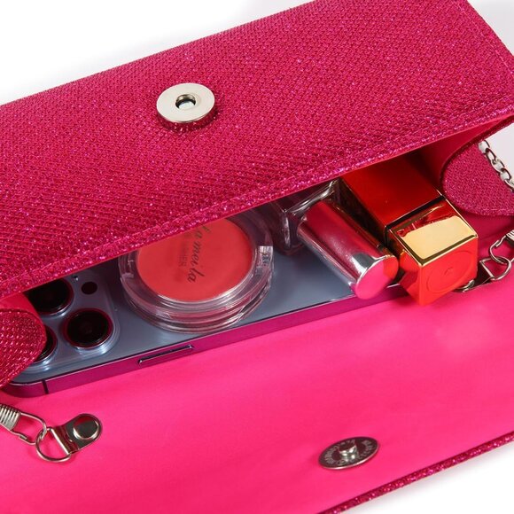 ⚡  Women's Rose Evening Sparkling Button Closure Party Wedding Clutch Handbag - Picture 5 of 6